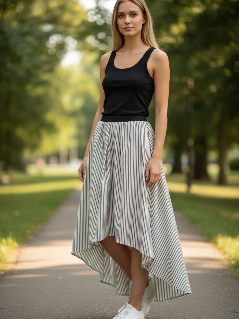 Brunello Cucinelli White and dark Gray (soft blk) Striped Asymmetrical Skirt